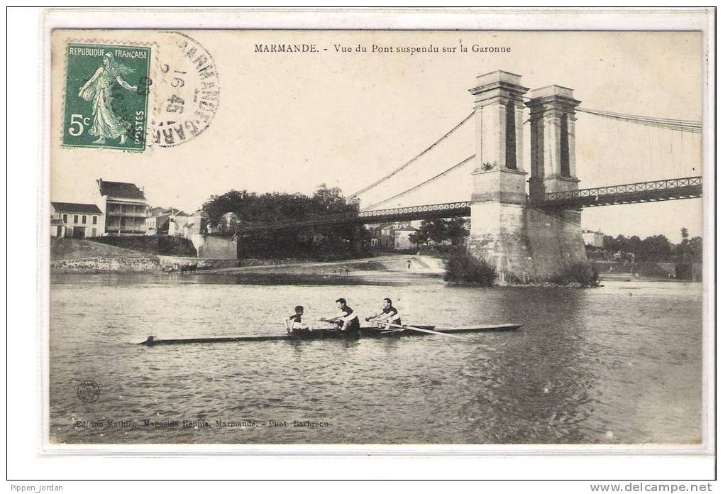 47 MARMANDE * Vue Du Pont Suspendu De La Garonne *  Belle CPA Animée, Datée De 1908 - Marmande