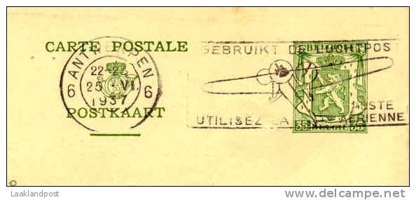 Belgium Postal Stationary Cancel Airplane 25-6-1937 (E431) - Vliegtuigen