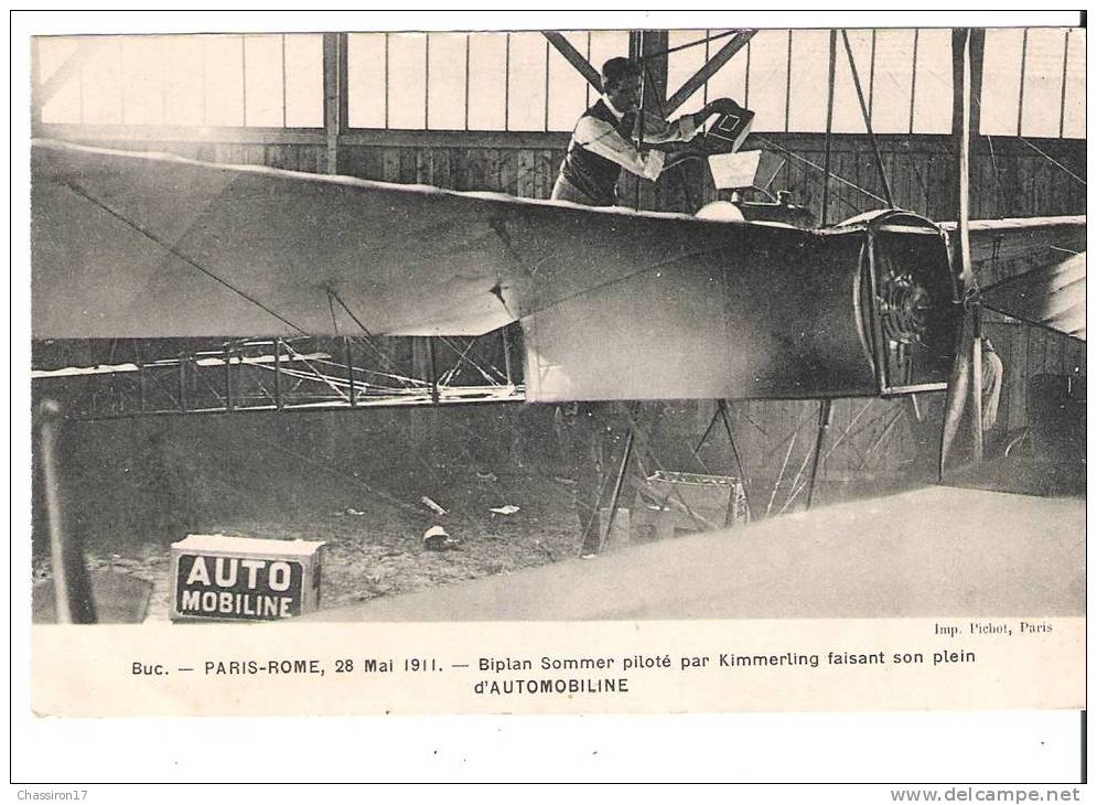 Buc.  -PARIS-ROME, 28 Mai 1911 -  Biplan Sommer Piloté Par Kimmerling Faisant Son Plein D´Automobiline - Meetings
