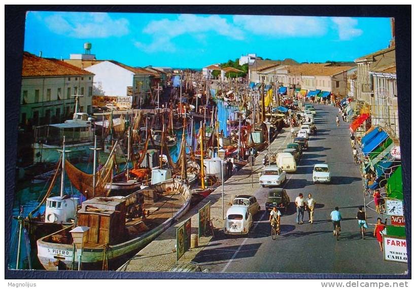 Italy,Cesenatico,Channel Port,Boat,Ships,Cars,Street Scene,postcard - Cesena