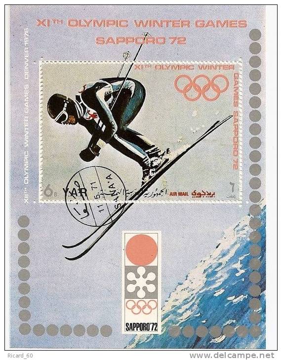 Bloc Feuillet Du Yemen  Jeux Olympiques De Sapporo: Skieur - Hiver 1972: Sapporo