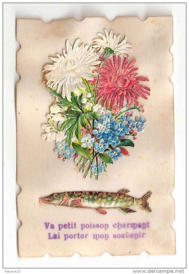 C13 CARTE EN CELLULOID Fleurs Poisson "va Petit Poisson Lui Porter Mon Souvenir" - Sonstige & Ohne Zuordnung