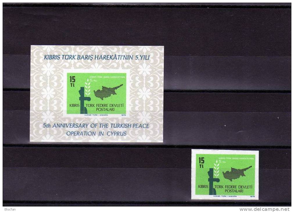 5 Jahre Türkisch-Zypern 70 B Plus Block 1 ** 6€ Landkarte Der Insel 1979 Palmenwedel Bloc Sheet From Cyprus - Neufs