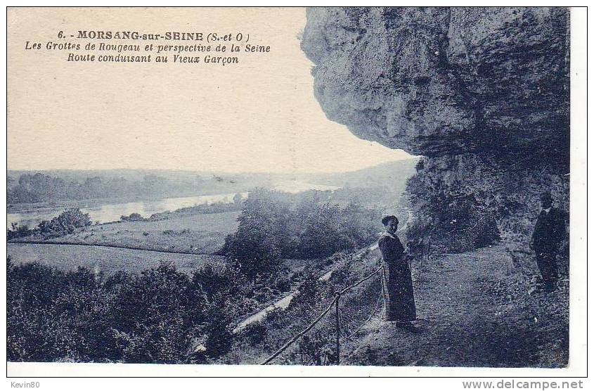 91 MORSANG SUR SEINE Les Grottes De Rougeau Et Perspective De La Seine Route Conduisant.......cpa Animée - Morsang Sur Orge