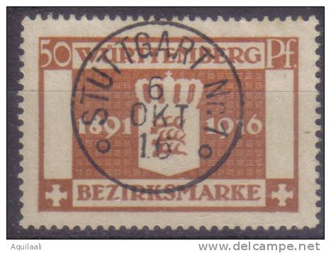 GERMANIA - ANTICHI STATI - WURTTEMBERG-  SERVIZIO - STEMMA 50 P  ANNULLO 6/10/1916 - Usati