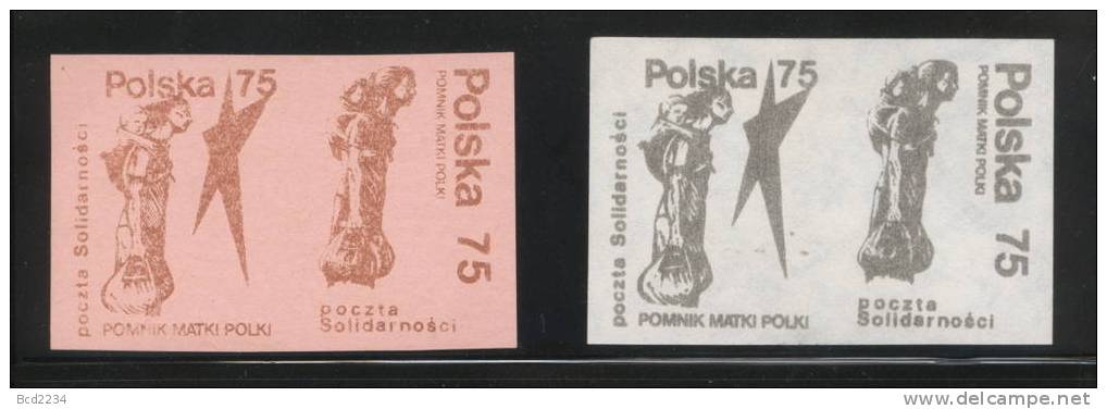 POLAND SOLIDARNOSC MOTHER OF POLAND STATUE SETENANT PAIRS WHITE AND PINK (SOLID0255A/0991) - Vignettes Solidarnosc