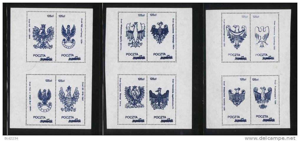 POLAND SOLIDARNOSC POLISH EAGLES SET OF 6 MS DARK BLUE (SOLID0163/0125) - Vignettes Solidarnosc