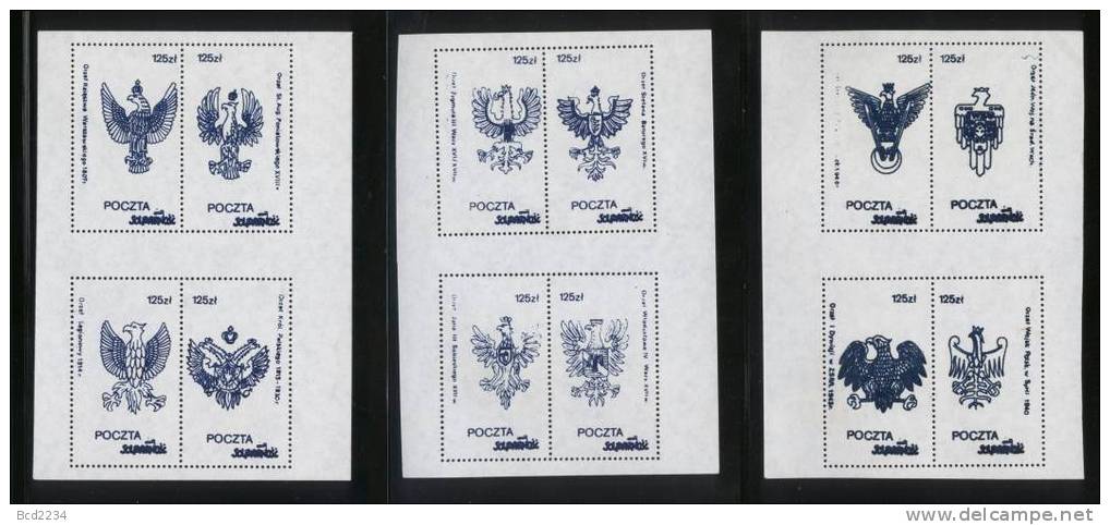 POLAND SOLIDARNOSC POLISH EAGLES SET OF 6 MS DARK BLUE (SOLID0163/0125) - Vignettes Solidarnosc