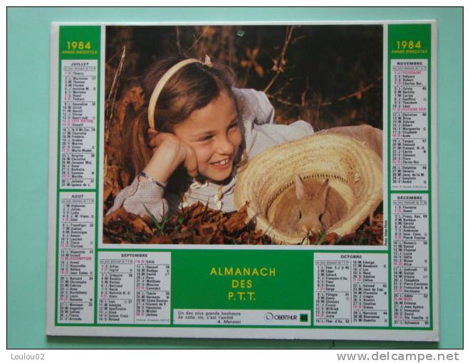 Calendrier ALMANACH PTT - 1984 - Enfants & Animaux - OBERTHUR - Nord 59 - Très Bon état - Petit Format : 1981-90