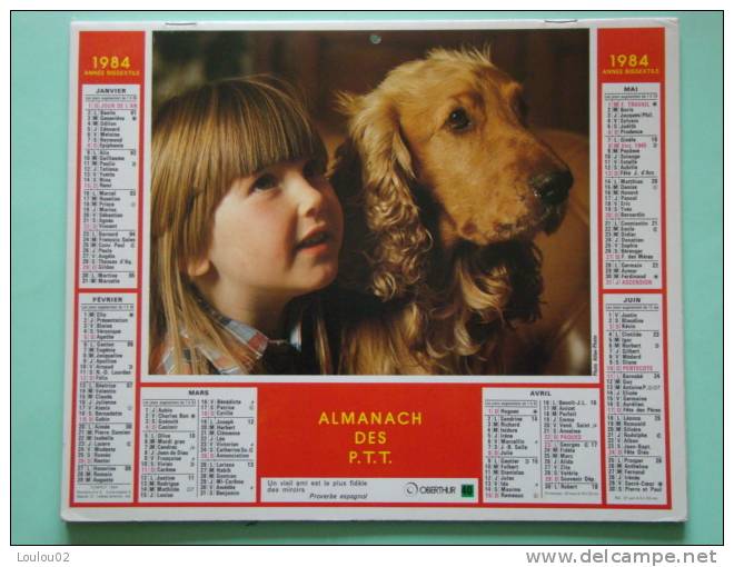 Calendrier ALMANACH PTT - 1984 - Enfants & Animaux - OBERTHUR - Nord 59 - Très Bon état - Petit Format : 1981-90