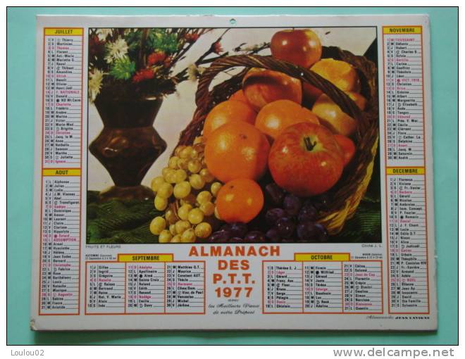 Calendrier ALMANACH PTT - 1977 - Oiseaux & Fruits - JEAN LAVIGNE - Nord 59 - Bon état - Petit Format : 1971-80