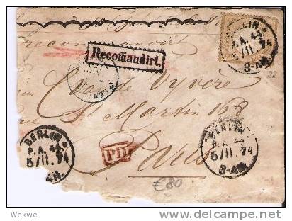 Brs181/ SELTEN Berlin P.A. 44 Nach Paris Mit Brustschild 22 (5 Groschen) 1874 - Lettres & Documents