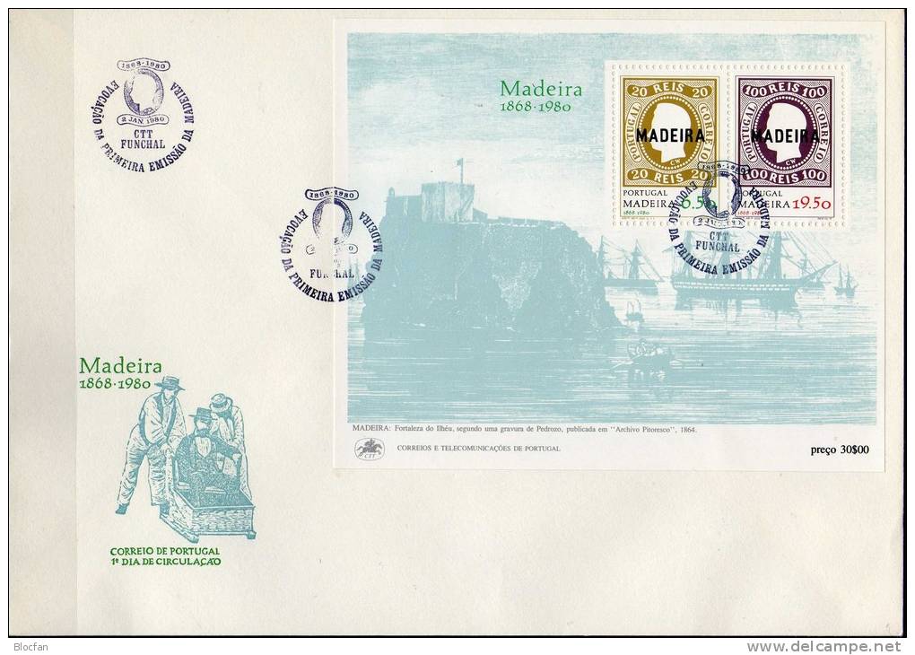 Marke Auf Marke Schiffe Hafen 1. Marken Der Insel Madeira Block 1 Auf FDC 10€ Sheet Bloc Bf Cover Of Portugal - Madeira