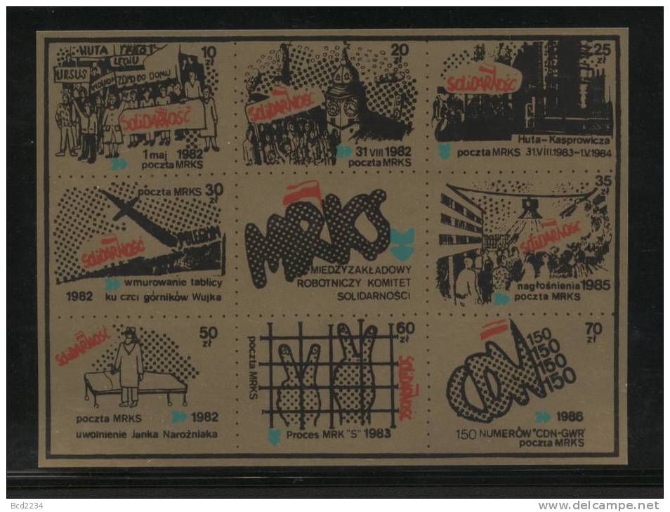 POLAND SOLIDARNOSC MRKS VARIOUS ANNIVERSARIES BLOCK OF 9 (SOLID1298/0247) - Vignette Solidarnosc