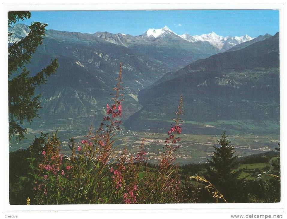 SUISSE-SCHWEIZ-SWITZERLAND. CRANS-MONTANA.Vue Sur Sierre,Val D'Anniviers Et Weisshorn - Crans-Montana