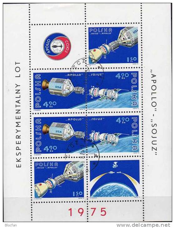 Apollo-Sojus Kopplung Der USA / USSR 1975 Polen 2386/8 Im Block 62 O 5€ Raketen NASA Bloc Space Sheet Fogli Bf Of Polska - Europe