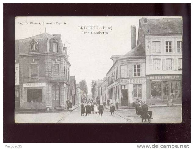 Breteuil Rue Gambetta édit.chesnot Animée Magasins Gastine Fruit , Graineterie Bourrellerie  Belle Carte - Breteuil