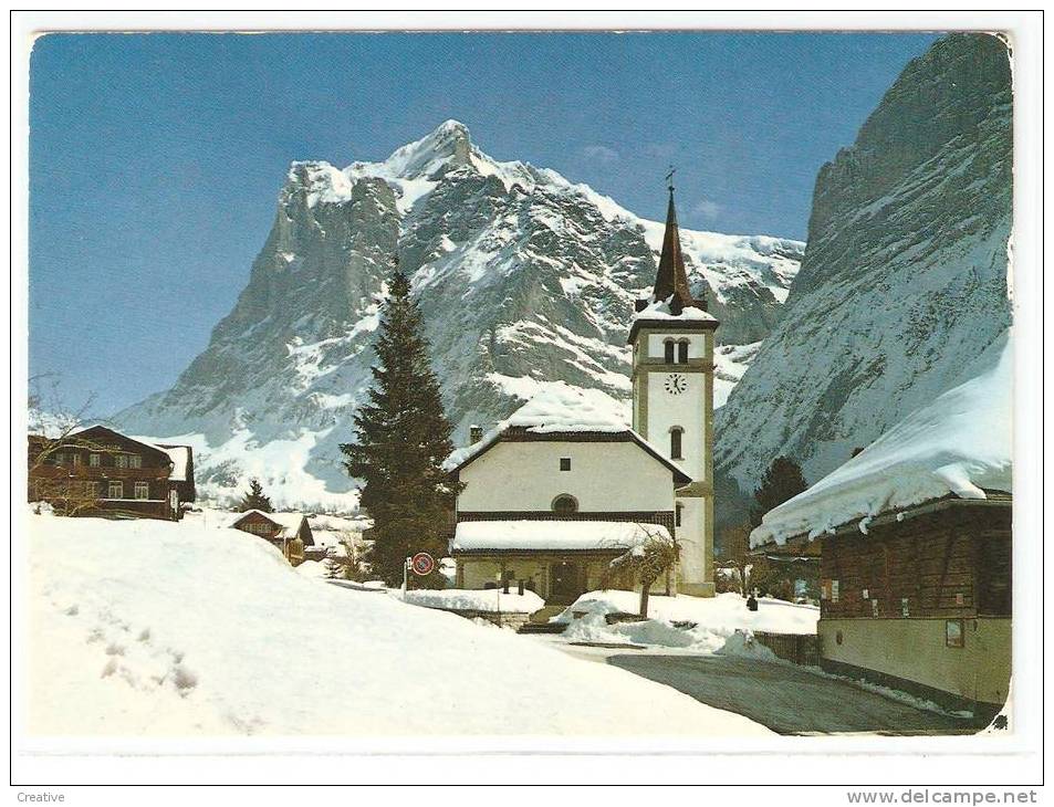 SUISSE-SCHWEIZ-SWITZERLAND.Grindelwald.Kirche Mit Wetterhorn - Grindelwald