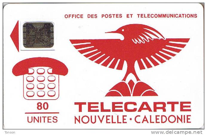 New Caledonia, NC-002D,  80 Unit'es, Red Cagou, Bird, SC5, Ø7, 2 Scans. - Nueva Caledonia