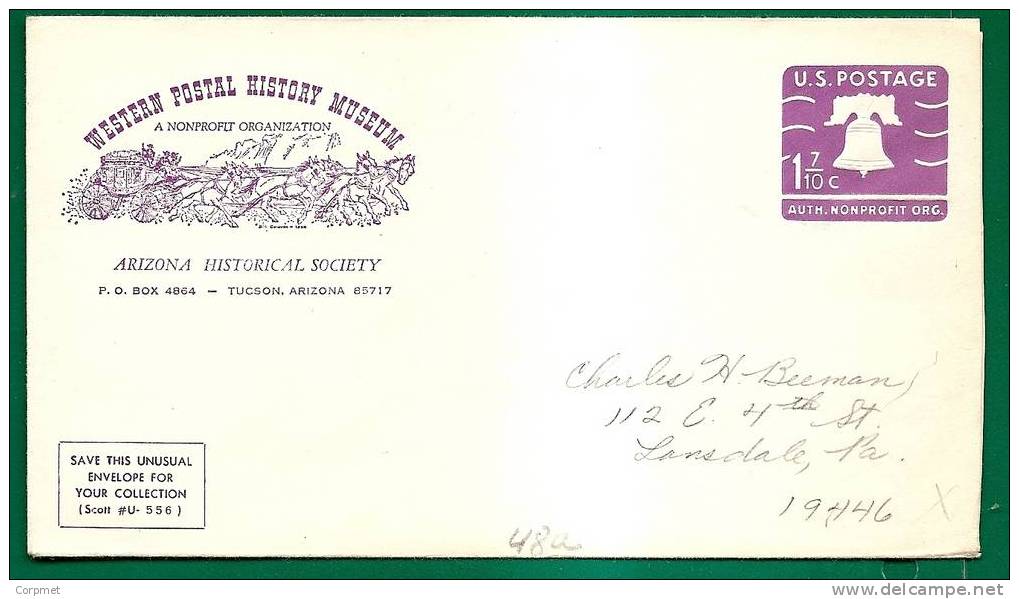 US - STAMPED COVER Scott # U-556 - UNUSED With CACHET From WESTERN POSTAL HISTORY MUSEUM - Signed At Back - LIBERTY BELL - 1961-80