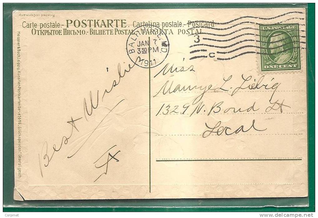 BIRTHDAY -  VF 1911 BALTIMORE POSTCARD - CLOVER OF 4 LEAVES - Geboorte