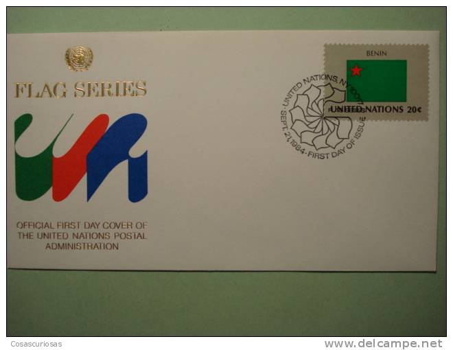 8566 FLAG DRAPEAUX BANDERA  BENIN  - FDC SPD   O.N.U  U.N OFFICIAL FIRST DAY COVER AÑO/YEAR 1984 - Buste