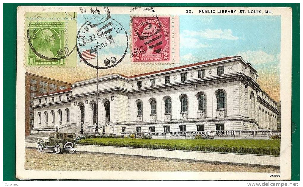 PUBLIC LIBRARY, ST. LOUIS, MO 1933 POSTCARD Sent To ARGENTINA - St Louis – Missouri