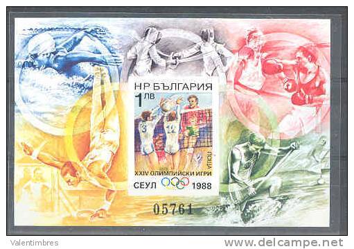JO 1988 **Bulgarie BF 155a Non Dentelé Volley Escrime Boxe Natation Gym Canoé - Summer 1988: Seoul