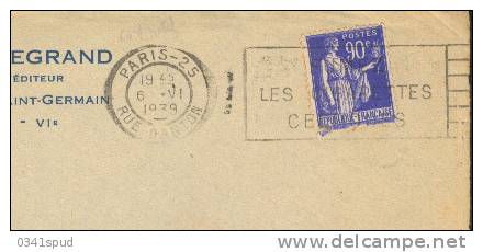 France 75 1939 Flamme Flier Paris 25 Cigarettes Celtiques Tabacco Tabac  Sur Devant De Lettre - Tabacco