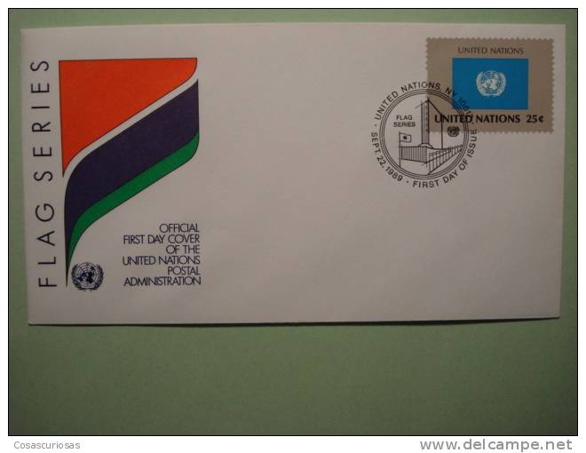 8580 FLAG DRAPEAUX BANDERA  UNITED NATIONS   - FDC SPD   O.N.U  U.N OFFICIAL FIRST DAY COVER AÑO/YEAR 1989 - Enveloppes