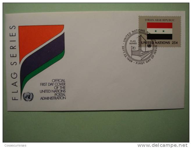 8582 FLAG DRAPEAUX BANDERA  SYRIAN   - FDC SPD   O.N.U  U.N OFFICIAL FIRST DAY COVER AÑO/YEAR 1989 - Briefe