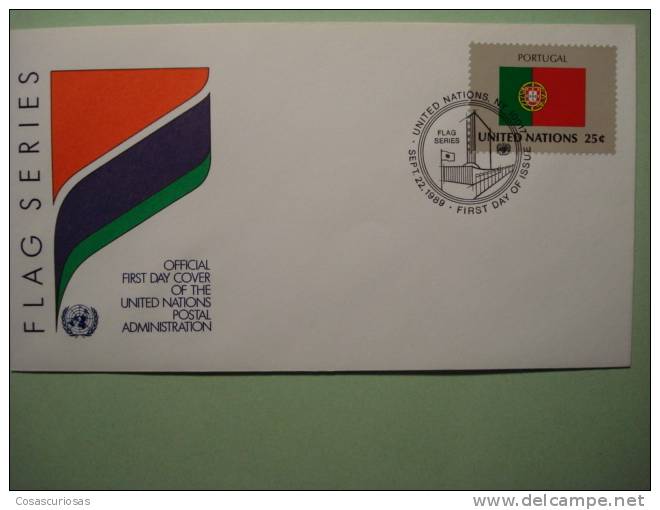 8584 FLAG DRAPEAUX BANDERA  PORTUGAL   - FDC SPD   O.N.U  U.N OFFICIAL FIRST DAY COVER AÑO/YEAR 1989 - Covers