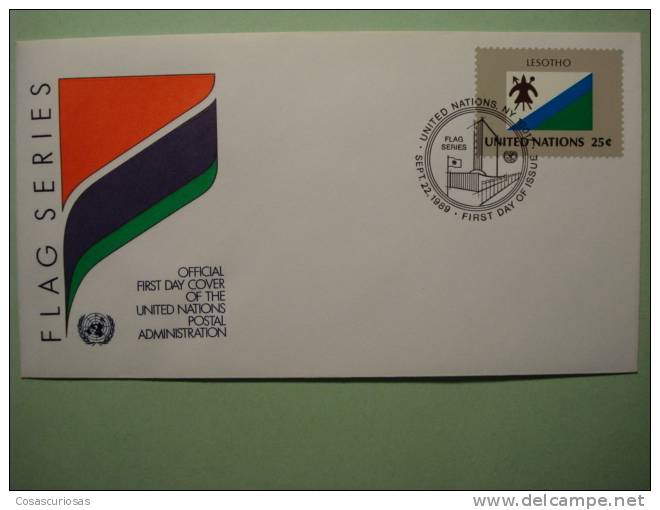 8587 FLAG DRAPEAUX BANDERA  LESOTHO  - FDC SPD   O.N.U  U.N OFFICIAL FIRST DAY COVER AÑO/YEAR 1989 - Buste