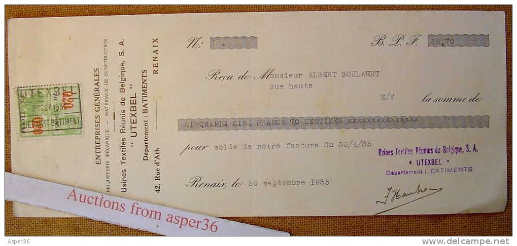 Document "Usines Textiles Utexbel, Renaix Ronse 1935" - 1900 – 1949