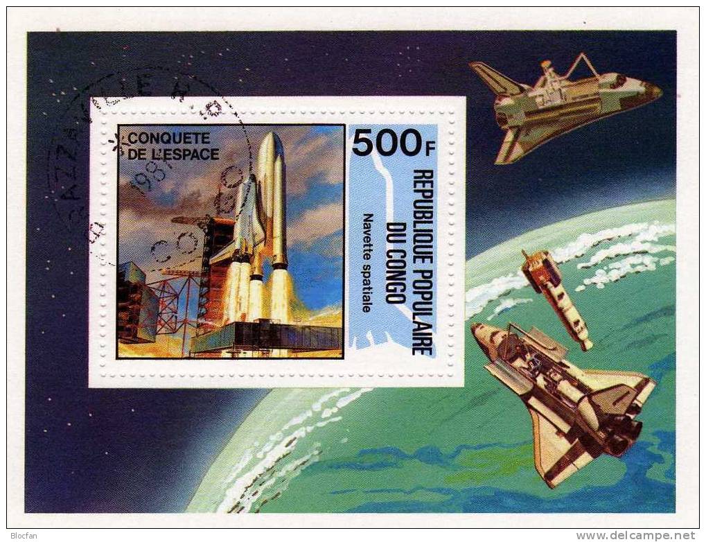 Raumflug Der Space Shuttle 1981 Kongo 809+Block 27 O 3€ Kosmos Rakete Start Hoja M/s Bloc Ss Technic Sheet Bf Congo - Usados