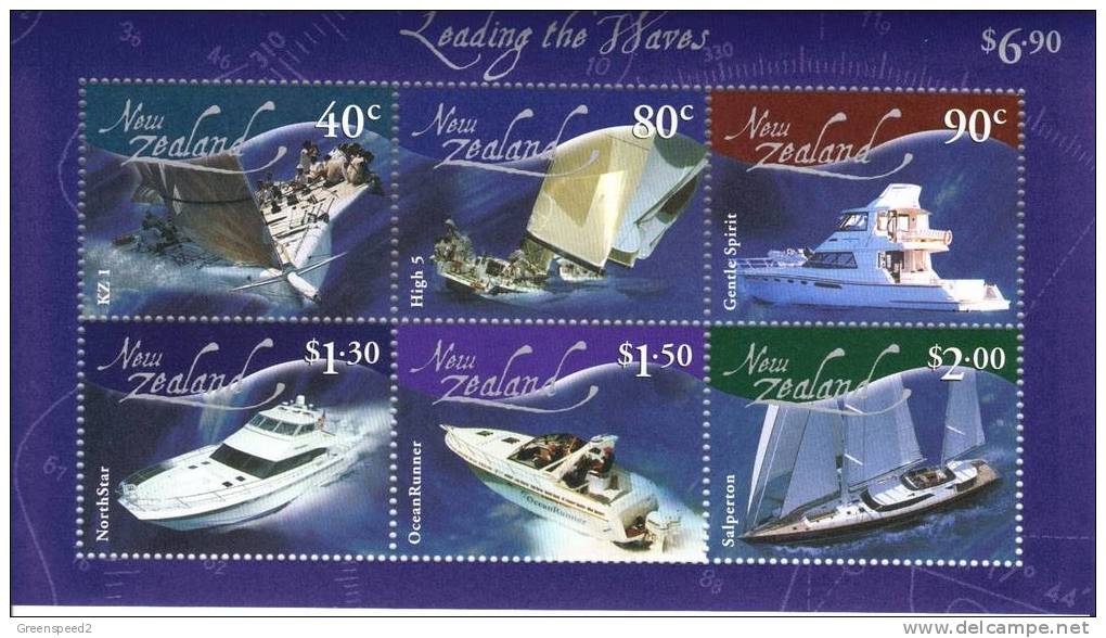 2002 New Zealand Leading The Waves 6v Sheet - Sailing