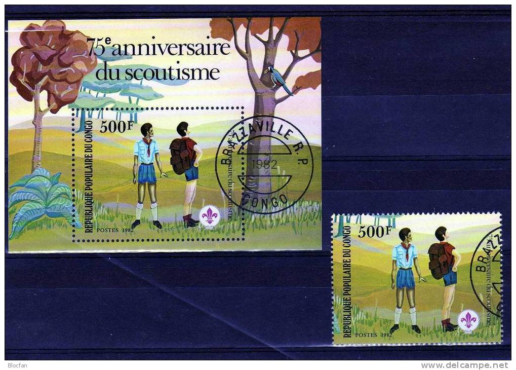 75 Jahre Pfadfinder Mit Lilie 1982 Kongo 863+Block 29 O 3€ Jugend In Natur Hoja S/s Youth Bloc Scout Sheet Bf Congo - Gebraucht
