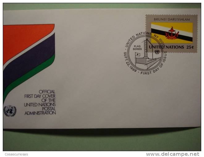 8635 FLAG DRAPEAUX BANDERA   BRUNEI DARUSSALAM - FDC SPD   O.N.U   U.N OFFICIAL FIRST DAY COVER AÑO/YEAR 1989 - Covers