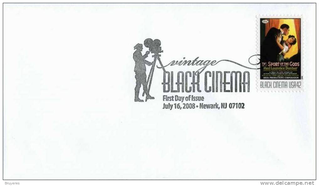 Enveloppe Premier Jour Avec Timbre "Black Cinéma - The Sport Of The Gods" Et Oblit. PJ Newark 16 Juillet 2008 - 2001-2010