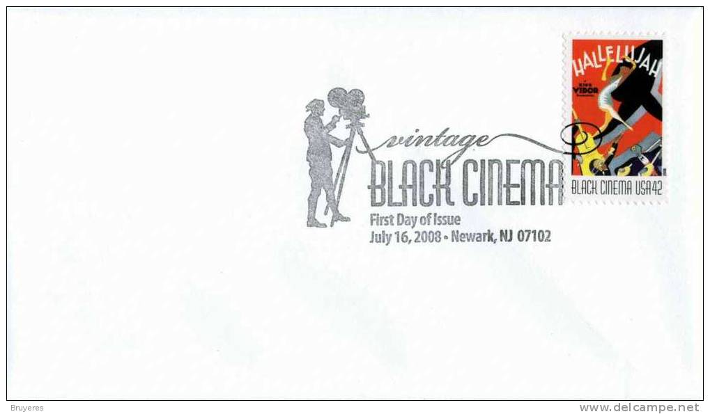 Enveloppe Premier Jour Avec Timbre "Black Cinéma - Hallelujah" Et Oblit. PJ Newark 16 Juillet 2008 - 2001-2010