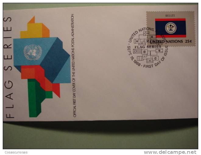 86401FLAG DRAPEAUX BANDERA  BELIZE  - FDC SPD   O.N.U   U.N OFFICIAL FIRST DAY COVER AÑO/YEAR 1988 - Briefe