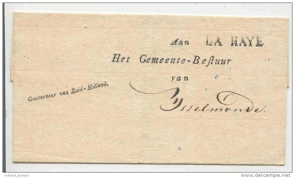 Brief (17) Ongefrankeerd Van Gouverneur Zuid Holland Aan Gemeentebestuur Van IJsselmonde - ...-1852 Préphilatélie