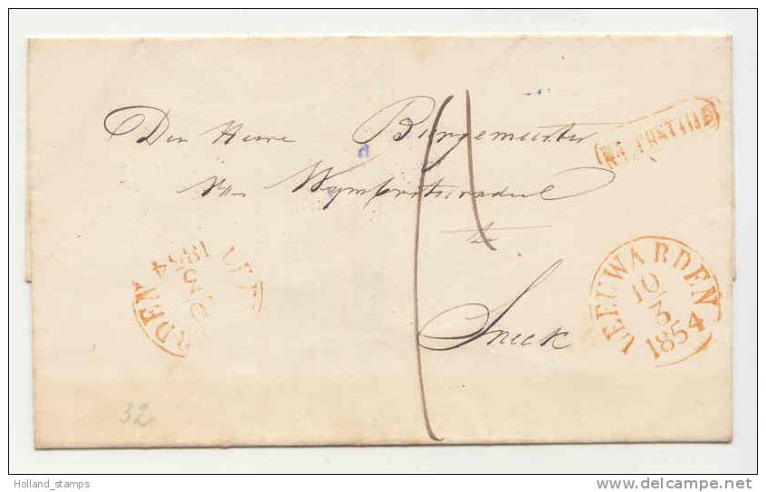 Brief (18) Ongefrankeerd Van Leeuwarden Burgemeester Wymbritseradeel 10-03-1854  Te Sneek Met Lakzegel NA POSTTIJD - ...-1852 Prephilately