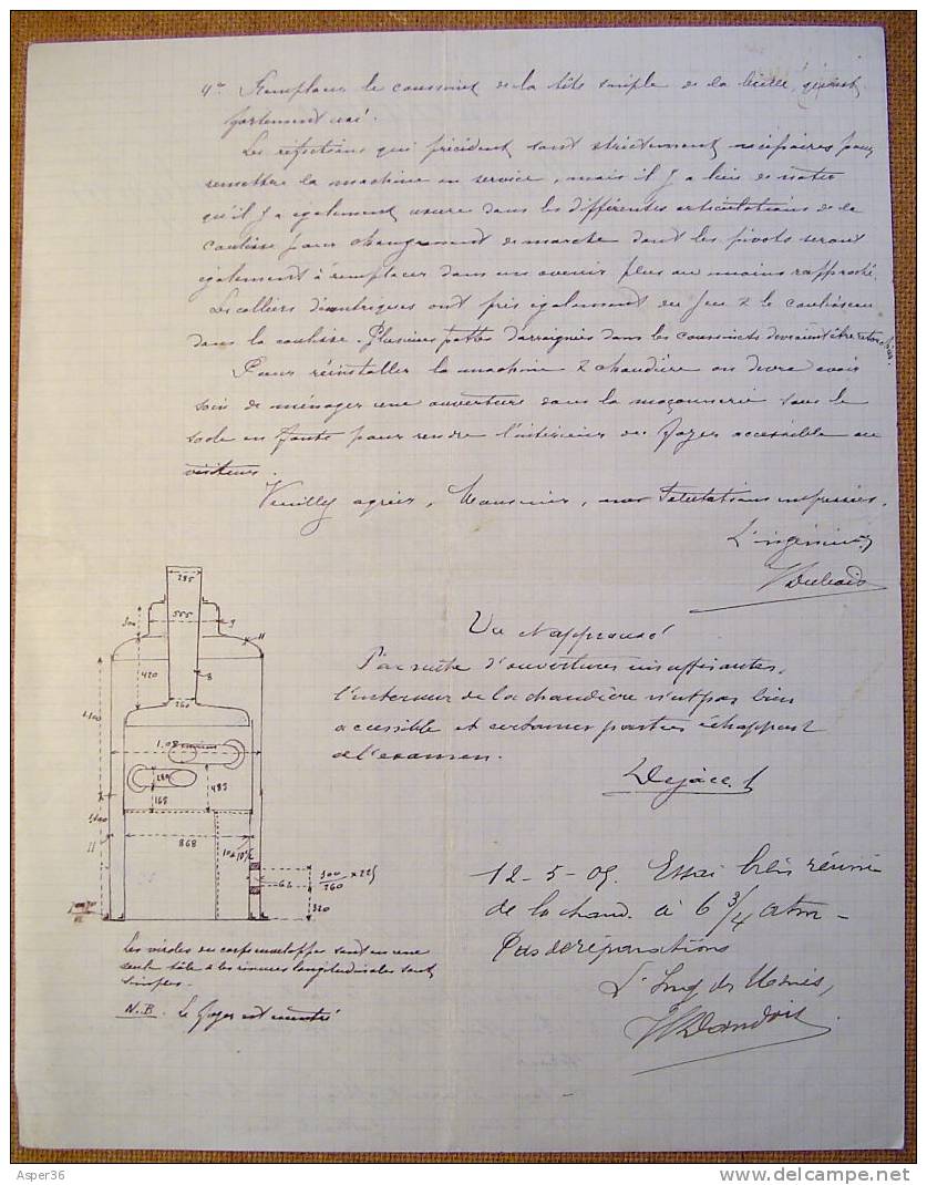 Lettre "Association Pour La Surveillance Des Chaudières à Vapeur, Bruxelles 1909" - 1900 – 1949