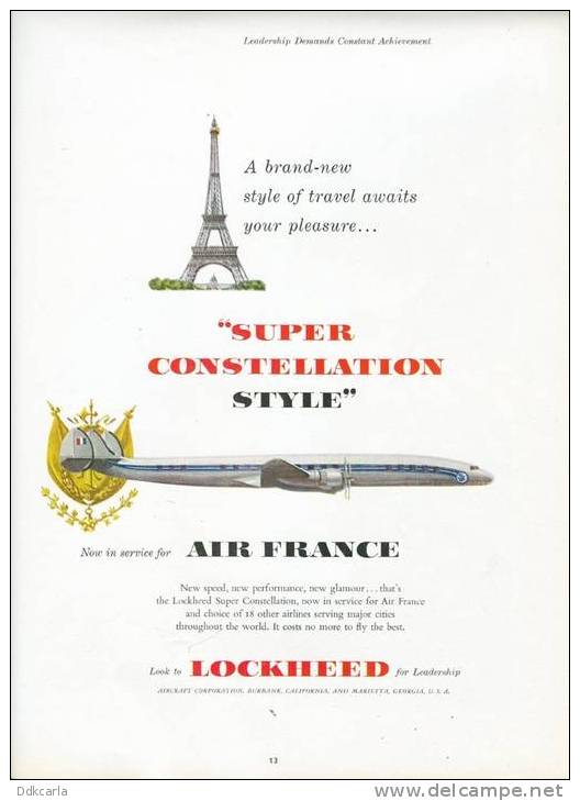 Pub Air France Airline - Lockheed - Aviation - Pubblicità