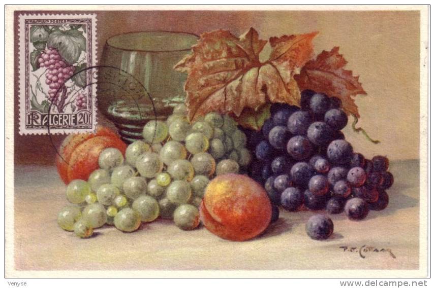 CPA Maximum ALGERIE  Yt 279 Raisins Vigne Cachet Illustré Raisins Foire Alger 1950 - Maximum Cards