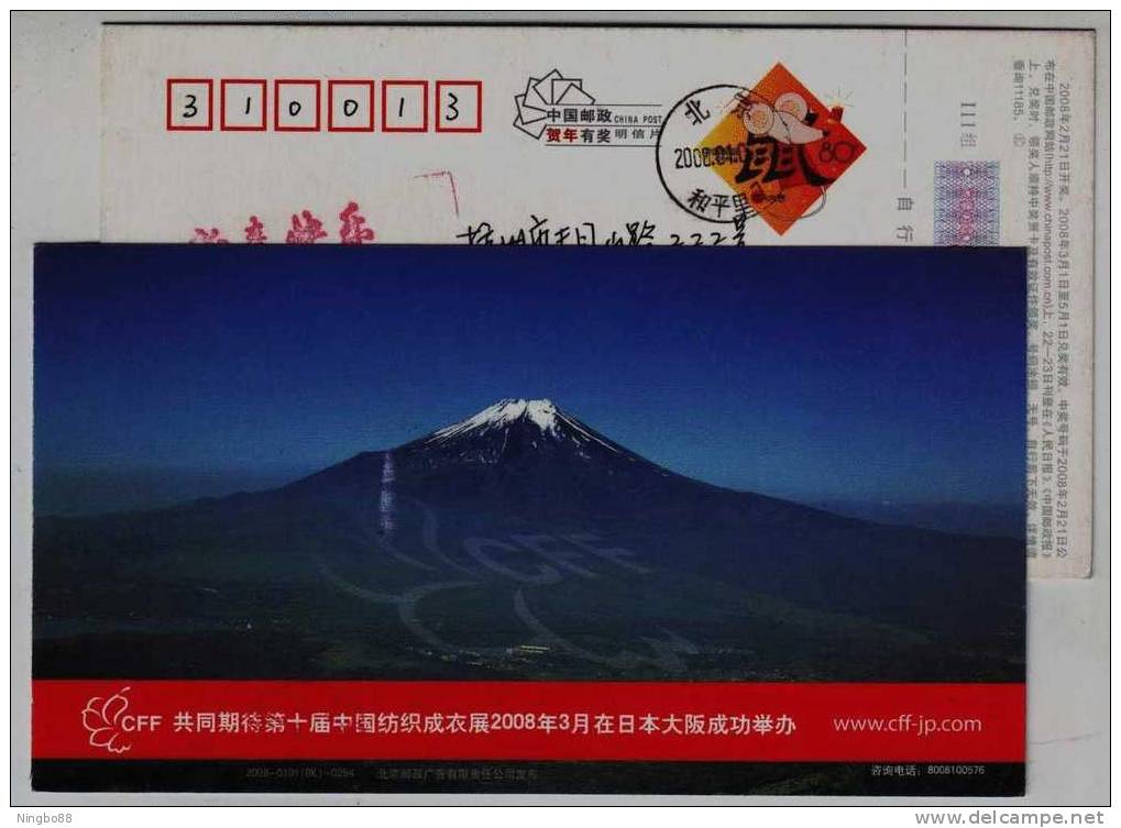 Mt.Fuji Dormant Volcano,China 2008 Osaka Exbihition Of Chinese Textile & Slopwork Cloth Advertising Pre-stamped Card - Vulkane