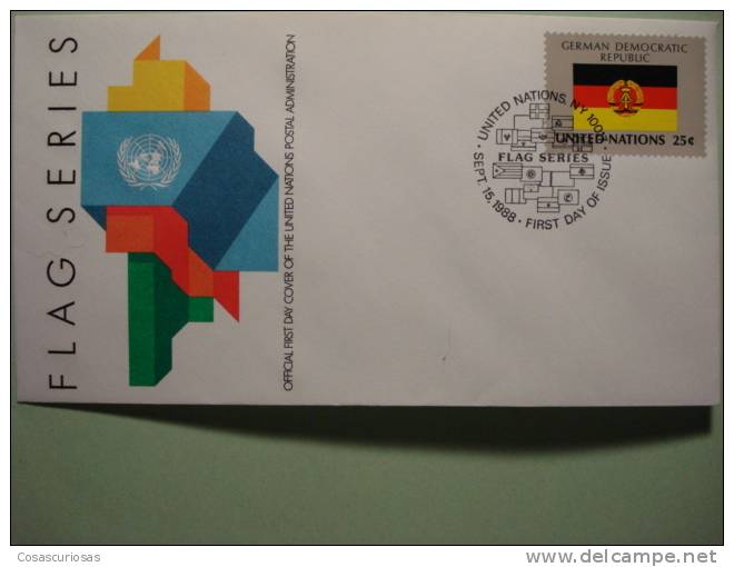 8645 FLAG DRAPEAUX BANDERA   GERMAN DEMOCRATIC GERMANY   - FDC SPD   O.N.U   U.N OFFICIAL FIRST DAY COVER AÑO/YEAR 1988 - Buste