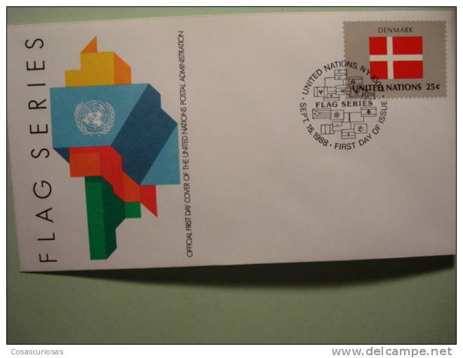 8648  FLAG DRAPEAUX BANDERA   DENMARK DINAMARCA    - FDC SPD   O.N.U   U.N OFFICIAL FIRST DAY COVER AÑO/YEAR 1988 - Buste