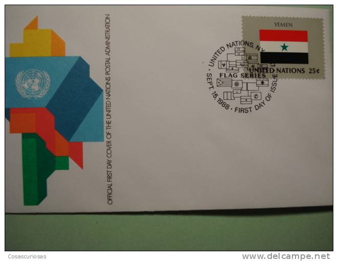 8870  FLAG DRAPEAUX BANDERA   YEMEN    - FDC SPD   O.N.U   U.N OFFICIAL FIRST DAY COVER AÑO/YEAR 1988 - Briefe